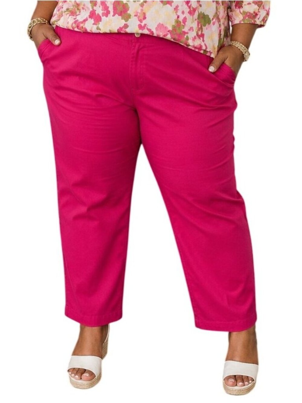 Woman Within Plus Size 28W Pants Pink Cotton Blend Button Zipper Closure Stylish